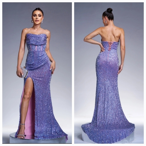 Purple Prom Dress with Elegant Design In Sequins - Picture 2 of 15